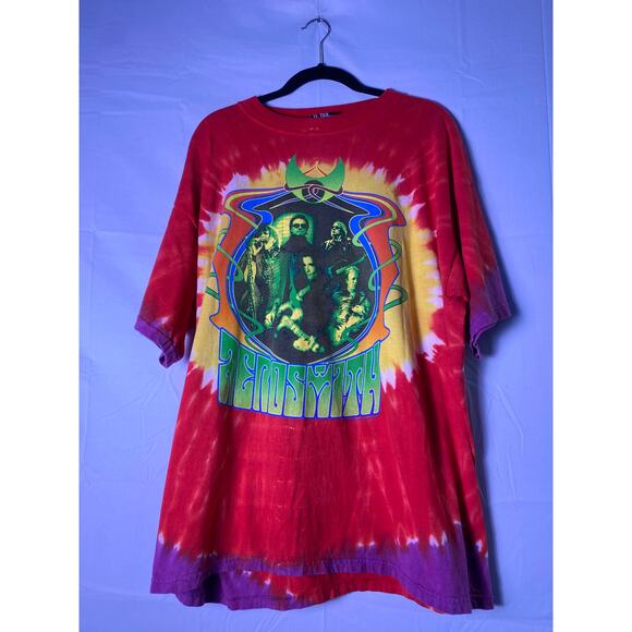 Y2K Aerosmith “Girls Of Summer” Tour 2002 Red Multi All Over Print Shirt Size XL - Picture 1 of 2